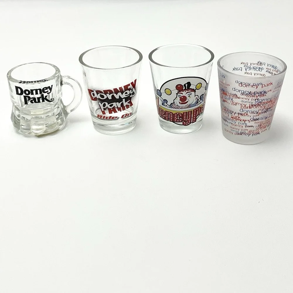 Set Of‎ 4 Dorney Park Shot Glasses Souvenirs